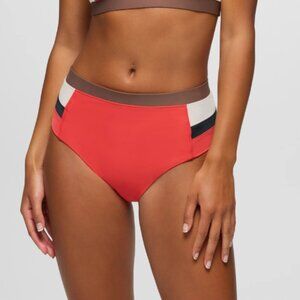 PrAna Women's Baja Bound High Rise Swim Bottom Rose Fire Colorblock Small NWT